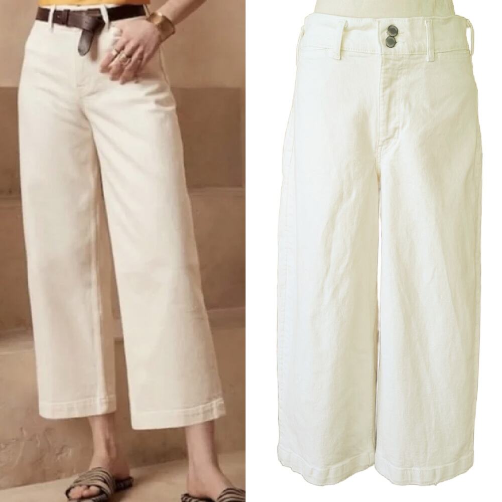 BANANA REPUBLIC High Rise Wide Leg Crop Jeans Size 30 SHORT Pale Ivory